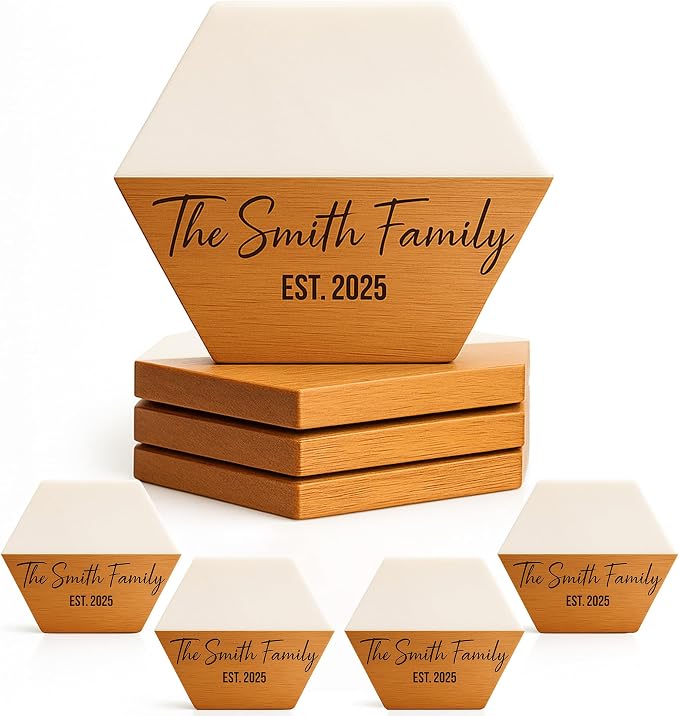 Personalized Wooden Coasters – Handmade Drink Coaster, Custom Wedding, by Unknown