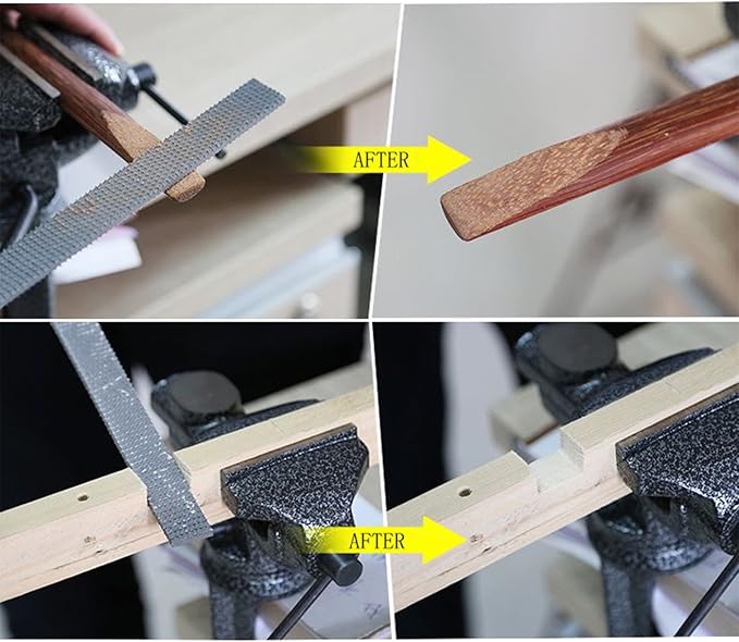 8" Wood Rasp File Set with Rubber Grip - Includes Hand Cut Round, Half-Round, and Flat Rasp File Kit - Curved and Flat Tools(3 Pcs) The Color of Packing Bag is Random