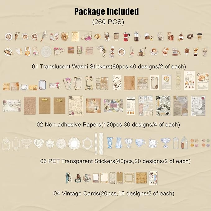 Esweny 260PCS Vintage Journaling Scrapbooking Supplies Scrapbook Sticker Paper - Image 2