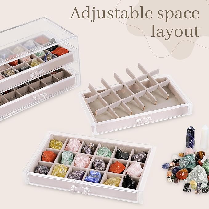 Bfttlity Acrylic Rock Display Case, 72 Grids Rock Collection Box - Image 4