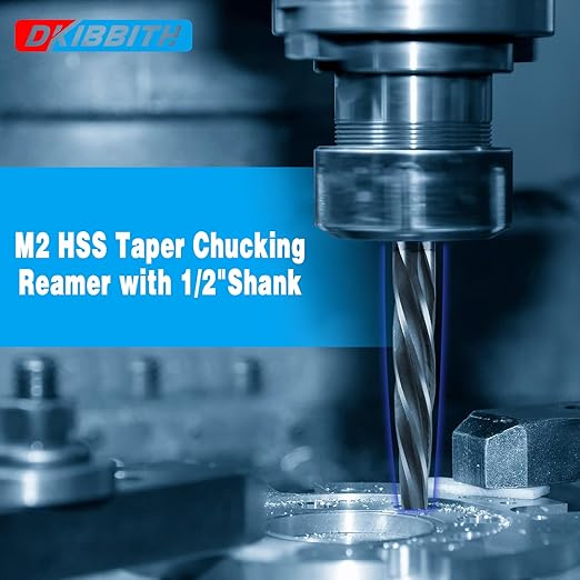 1/2” Bridge Construction Reamer Drill Bit, M2 HSS Taper Chucking Reamer for Steel Alloy Metal Wood Plastic, 1/2" Non-Slip Shank, 5-Spiral Flutes Car Reamer, to Align or Enlarge Holes, 12mm