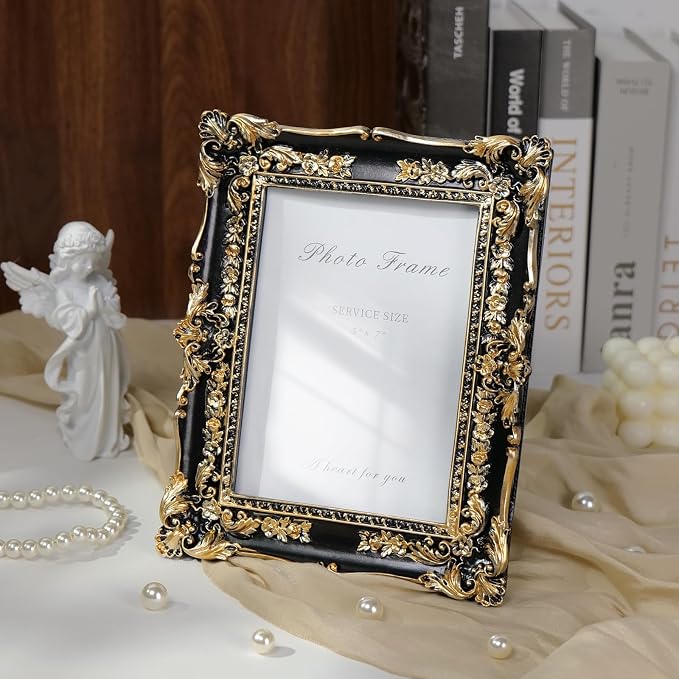 Cuspin 5x7 Picture Frame Black and Gold Frames, Vintage Baroque Handcrafted - Image 6