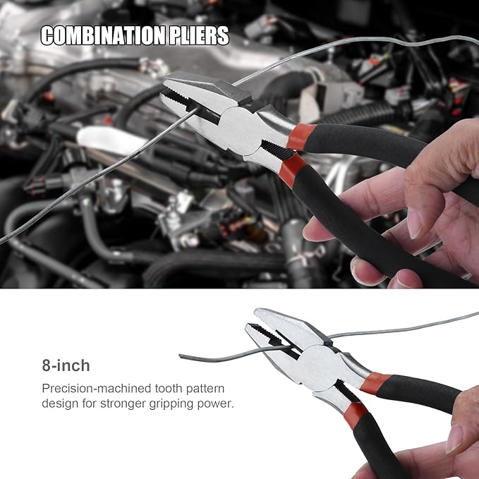 4 Pack Precision Basics Pliers Set-8'' Slip Joint, Long Needle Nose Pliers, Lineman, And 7''Diagonal Pliers for DIY, Construction, Machinery, Home Maintenance and Garden Projects