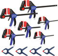 WORKPRO 10-Pack Bar Clamps for Woodworking, 6-Inch (2) Mini & (2) Light Duty and 12-Inch (2) Wood Clamps & 1-Inch (4) Spring Clamps, F Clamp with 50/150 LBS Load Limited