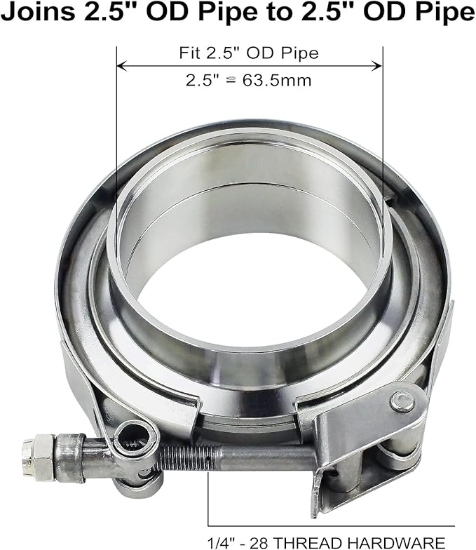 2.5 inch V Band Clamp - 4 sets of Quick Release Vband Exhaust Clamp with Flange Stainless Steel for Automotive exhaust system, turbocharger, downpipe and mufflers (2.5" - 4 Pack)