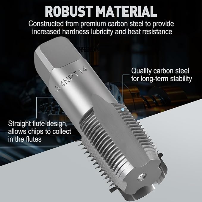 6-Piece NPT Pipe Tap Set, 1", 3/4", 1/2", 3/8", 1/4", 1/8" Taps Threading Tool, Precision Carbon Steel Tap Set Metric and Standard for Clean and Re-Thread Damaged or Jam Pipe Threads in Storage Case