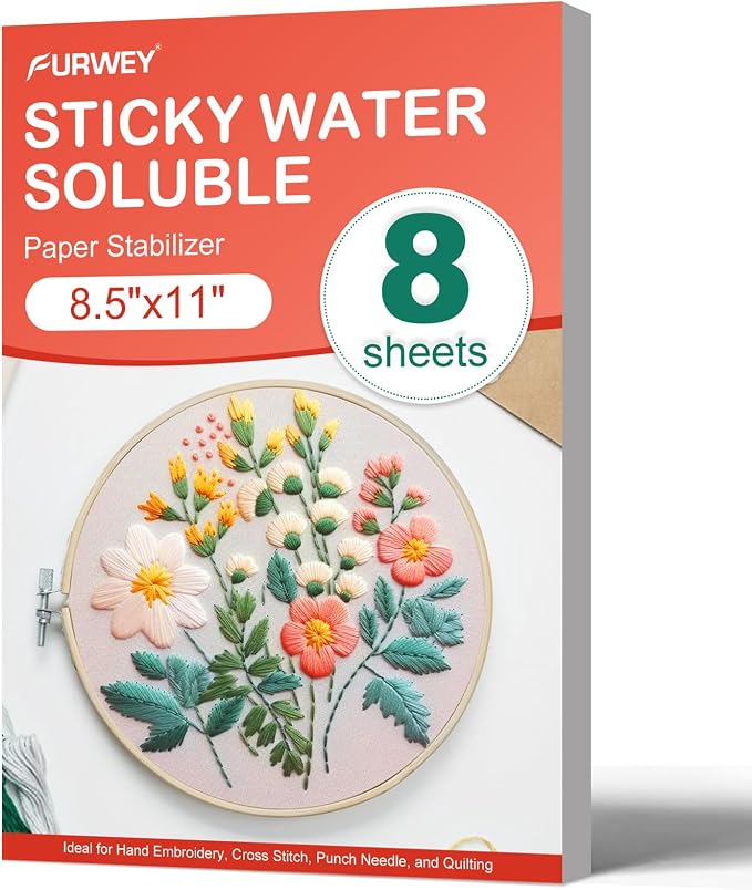 FURWEY 8PCS 8.5"x11" Wash Away Embroidery Stabilizer – Self Adhesive & Printable by FURWEY