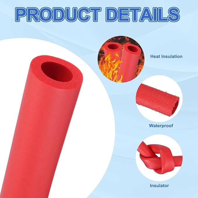 uxcell Pipe Insulation Tube Foam, 7/8" ID x 3/16" Thick x 1.64ft Foam Pipe Cover Non-Slip Hollow Tubing Guitar Air Conditioner Stand Fitness Equipment Handles, Red