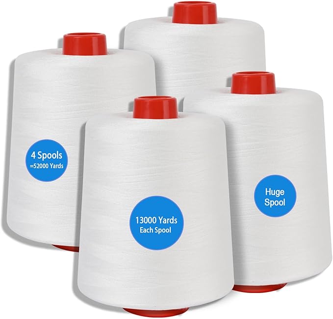 13000 Yards Each White Sewing Thread, Serger Thread Cones 4 Pack, 40S/2-52000 by AOFITOA