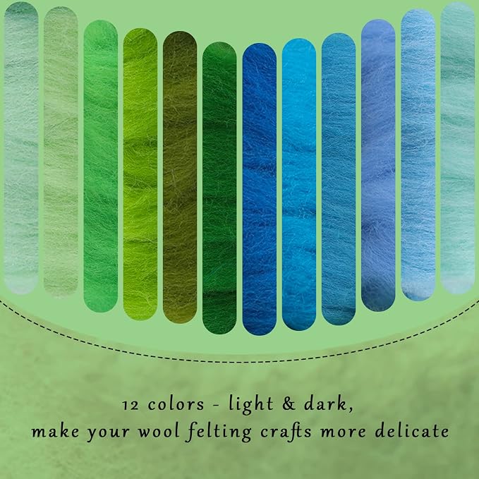Wonvoc Needle Felting Wool, 12 Colors Wool Roving, 10g per Color 4.23 oz Total - Image 6