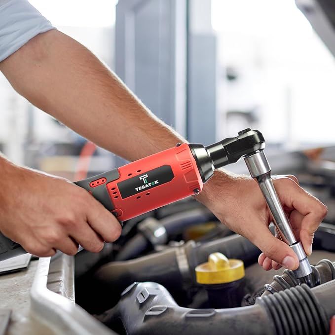 Cordless Electric Ratchet Wrench Set, 40FT-LBS (45N.m) 3/8" Electric Ratchet, 12V Cordless Ratchet Wrench, 2 x 2.0Ah Batteries Impact for Car Home, Red