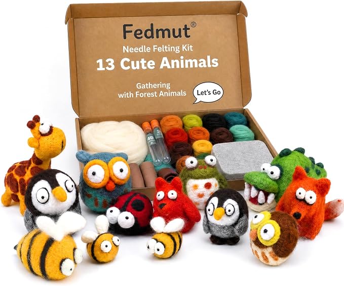 Fedmut Needle Felting Wool Kit, Felting Kit to Make 13 Cute Animals, 26 Colors by Fedmut