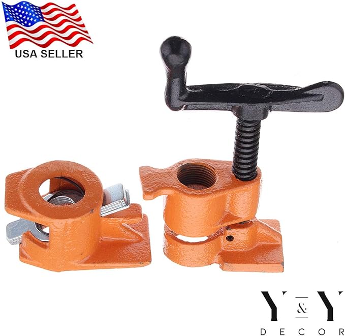 Y&Y Decor 4 Pack 3/4" Pipe Clamps for Wood Gluing, Heavy Duty Cast Iron, Professional Woodworking Tools