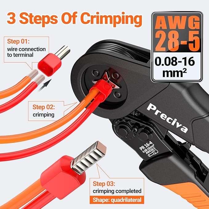 Preciva Ferrule Crimping Tool Kit with Portable Suitcase, Square Crimping Pliers for AWG 28-5 Ratchet Crimper with 1300 PCS Single & Dual Ferrule Connectors Wire Ferrules Terminals Kit