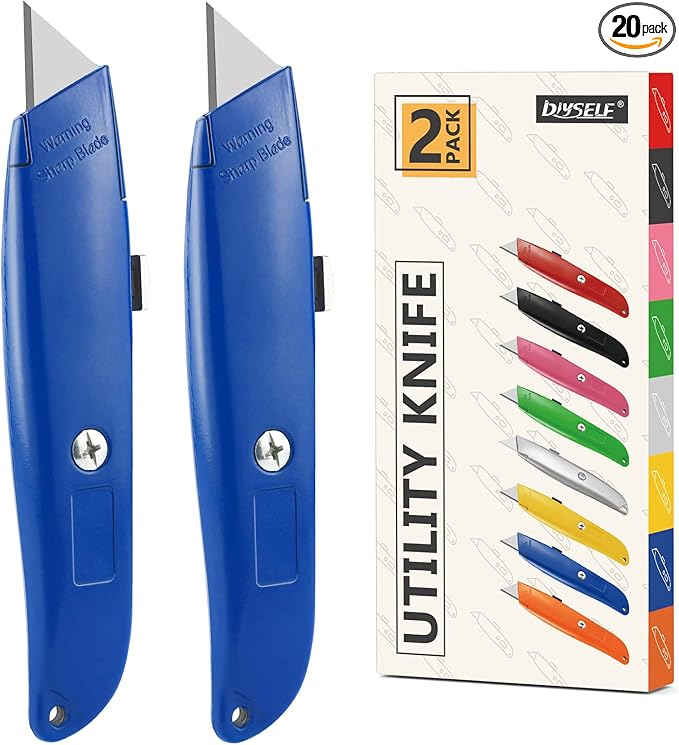 DIYSELF Utility Knife, 20 Pack Heavy Duty Box Cutter Retractable, Box Cutter Knife, Box Opener, Cardboard Cutter, Utility Knives for Garage, Home and Office, Box Cutters for Daily Use (Blue)