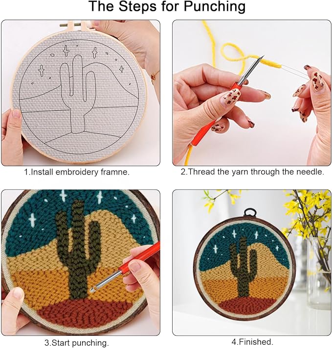 PYHIRRY Punch Needle Kits Adults Beginner Cactus，with Tool, Fabric & Video - Image 5
