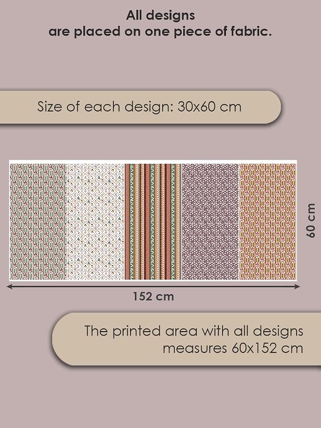 Boho Floral Cotton Fabric Bundle, 5 Coordinating Fabric Panels, 23.6 x 11.8 in - Image 5