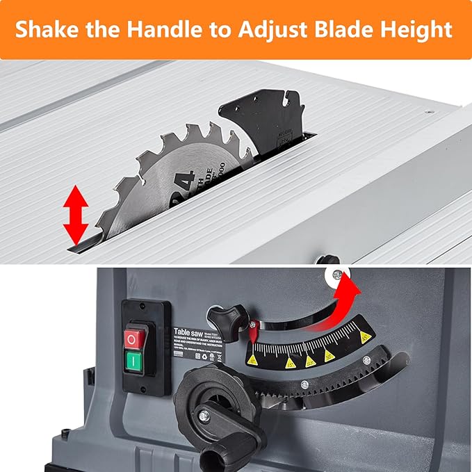 10 Inch Table Saw with Stand, 15 Amp 5000RPM Portable Table Saw, 90°Cross Cut & 0-45°Bevel Cut, Adjustable Depth, Multifunctional Saw for Woodworking, Metal, Plastic, Grey