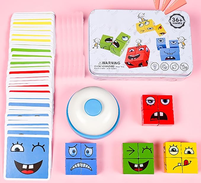 Large Wooden Face Expression Puzzle Building Cubes Manipulatives Face Changing - Image 3