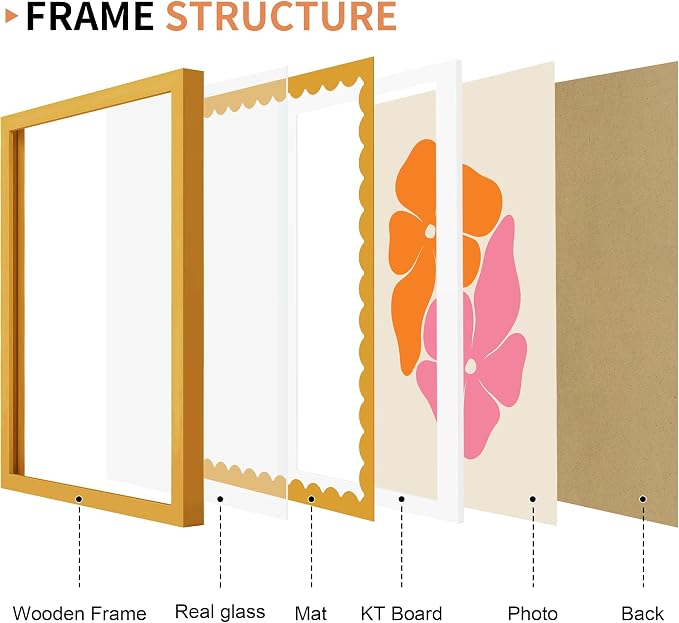 11x14 Picture Frame with Wavy Mat, Wooden Real Glass 11 x 14 Photo Frame - Image 5