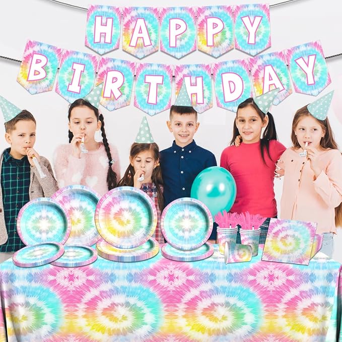 142Pcs Tie Dye Birthday Party Decorations, Colorful Birthday Party Supplies - Image 2