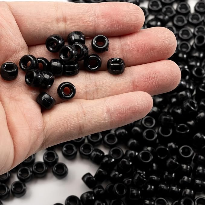 Gxueshan 1000 Pcs Acrylic Black Pony Beads 6x9mm Large Hole Pen Hair Kandi - Image 4