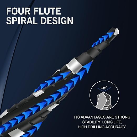 M35 Four Spiral Flute Cobalt Step Drill Bit Set 1/8"-7/8", Industrial Grade Wear-Resistant TiAlN Coated 1/4" Hex Shank Step Bit for Metal, Stainless Steel, Aluminum, Wood, Plastic (3pcs)