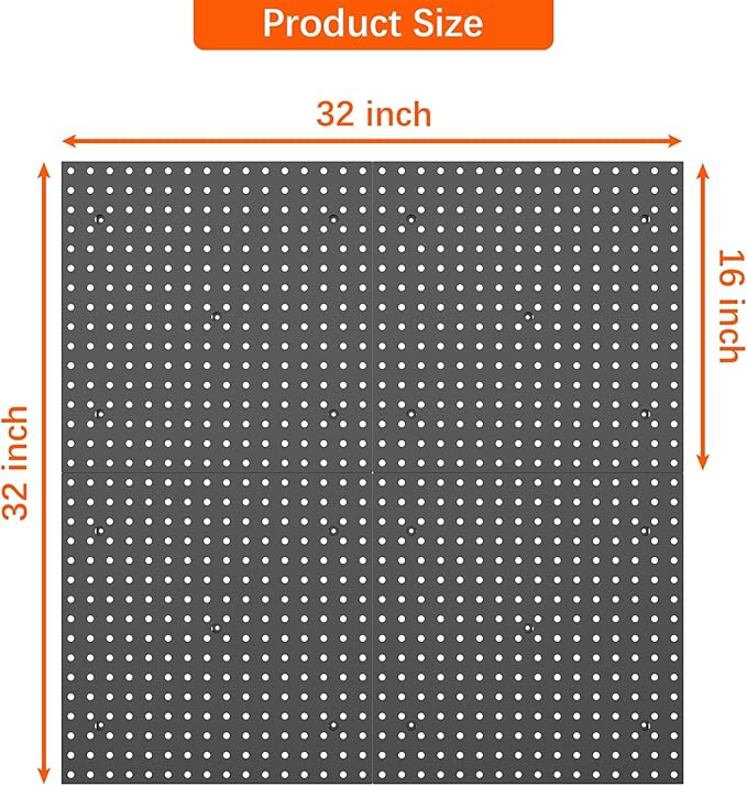WALMANN 4PCS 16" * 16" Metal Pegboard Panels for Wall Garage Tools Pegboard for Garage, Workbench, Peg Board Tool Organizer Board(Pack of 4, Black)