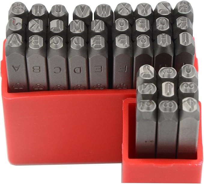 WKSTOOL 36pcs Heavy Duty Steel Stamp Uppercase Letters and Number 1/8 3mm Hand Stamping Character Mark Code Alphabet Punch Kit for Metal Jewelry Crypto Plate Leather