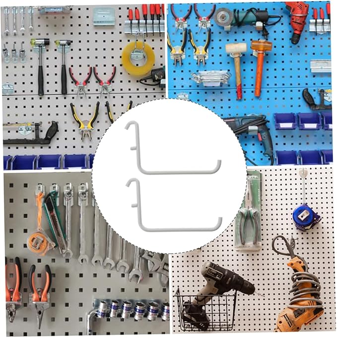 COHEALI Heavy Duty Hardware Bracket Hook Set - 3 Pack White Metal Hooks for Pegboard Tool Organization Easy Installation for Garage and Home Use
