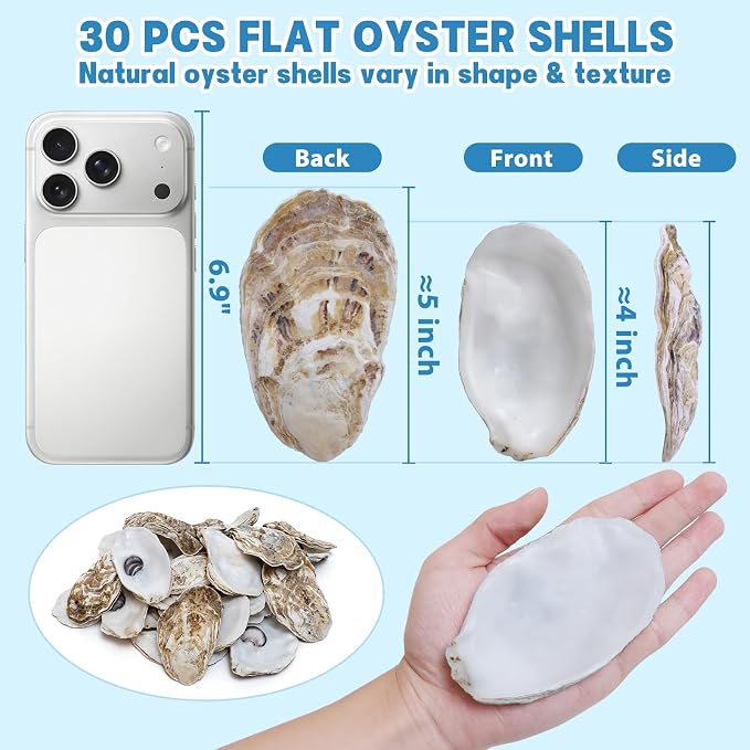 30PCS 4"-5" Flat Oyster Shells, Large Natural Oyster Shells - Image 2