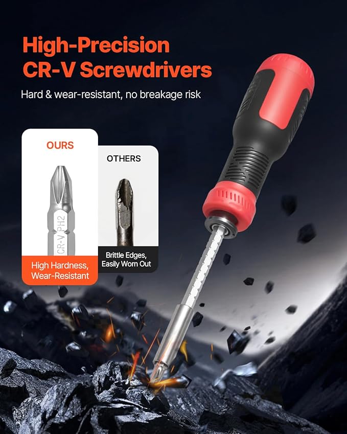 VEVOR Screwdriver Set, 13 in 1 Magnetic Multi Bit Mini Nut Driver Set, Phillips, Flat Head, Torx, Square Bits for Men, Manual Precision Repair Tool Kit for Sockets, Furniture, Home Appliances, Cars