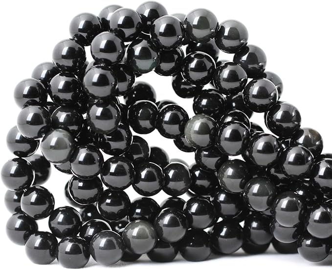 35PCS 10mm Natural Black Obsidian Gemstone Round Loose Beads Crystal Energy - Image 3