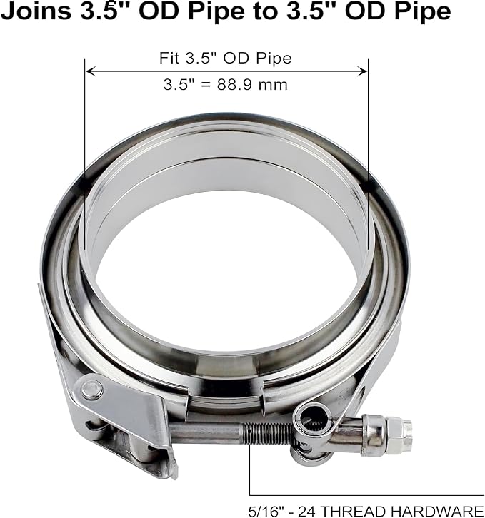 3.5 inch V Band Clamp - 2 sets of Quick Release Vband Clamps with Male Female Flanges Stainless Steel for exhaust system, turbocharger, downpipe and mufflers (3.5" - 2 Pack)