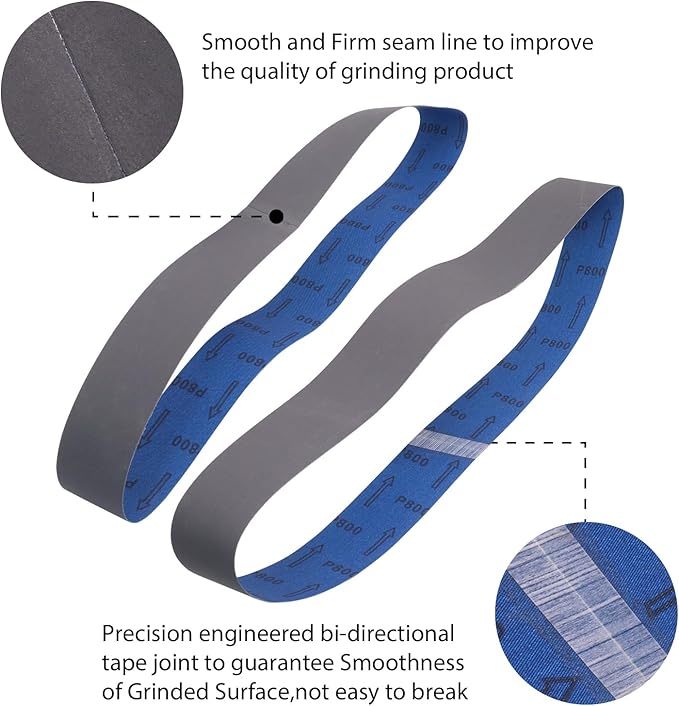 2 x 42 Silicon Carbide Sanding Belts, 15 Pack 2 x 42 Knife Sharpening Sanding Belt, 5 Pcs Each of 600, 800, 1000 Grits Sander Belt for Metal Wood(15 Pack）
