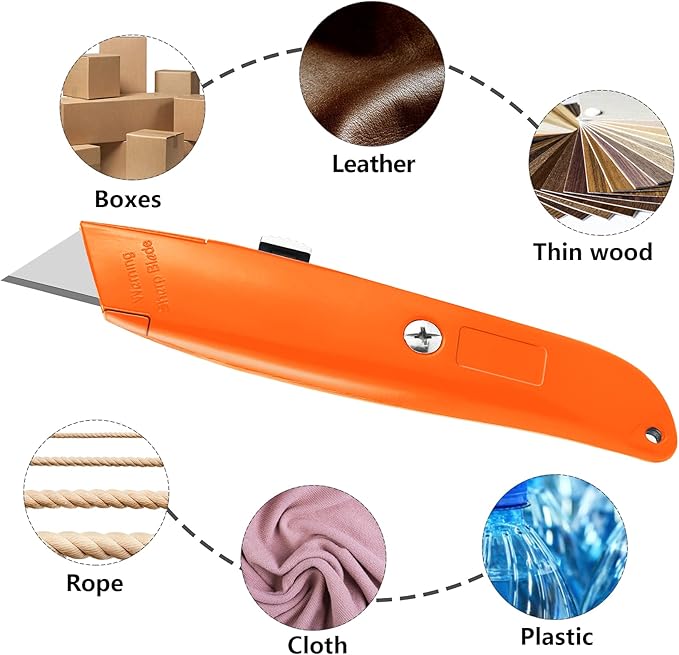 DIYSELF DIYSELF 30 Pack Box Cutter Heavy Duty Aluminium Shell Utility Knife | SK5 Steel Sharp Blade | Retractable Knife for Cutting Cartons (30, Orange)