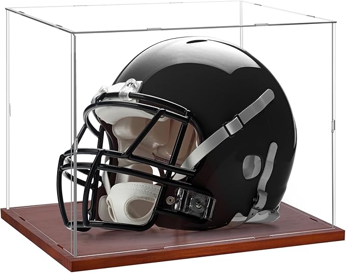 Fitense Full Size Helmet Display Case High Clear Acrylic Wooden Base | by Fitense