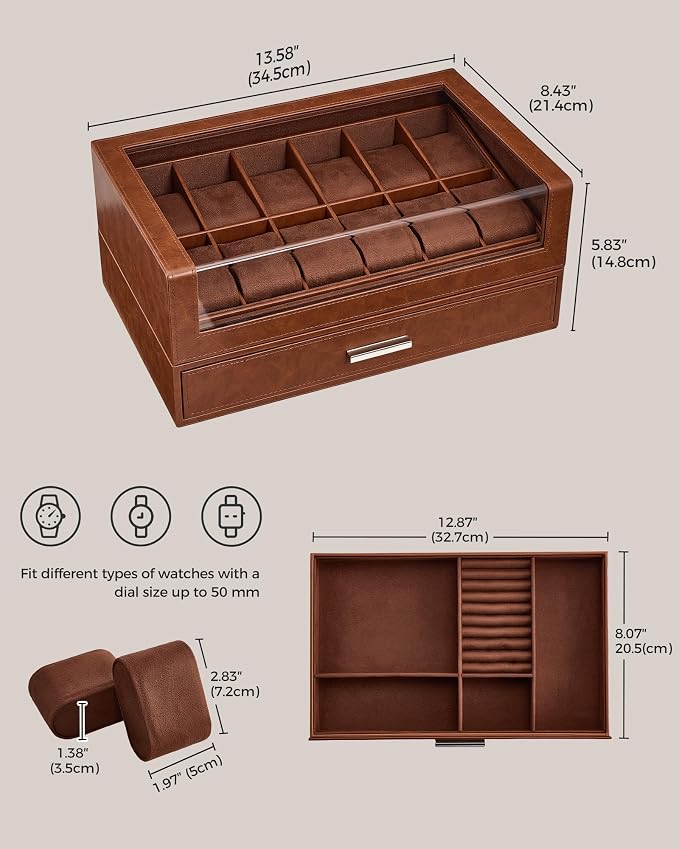 ProCase Watch Box for Men, 12 Slots Watch Display Holder - Image 6