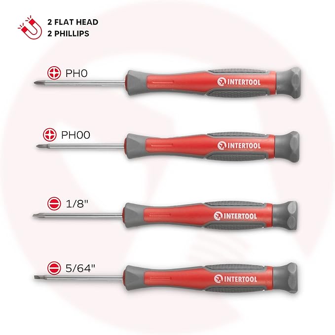 INTERTOOL Screwdriver & Precision Driver Tool Set with Magnetic tips and Bits - Phillips, Flat Head, Torx, Hex - Cr-V Steel with Cushion Grip Handles VT08-3329