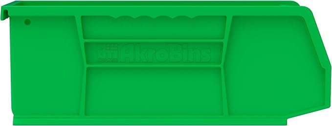 Akro-Mils 30224 AkroBins Plastic Storage Bins, Space-Saving Stackable Bins for Garage, Pantry, Craft Organization, 11" L x 4" W x 4" H, Green, 12-Pack