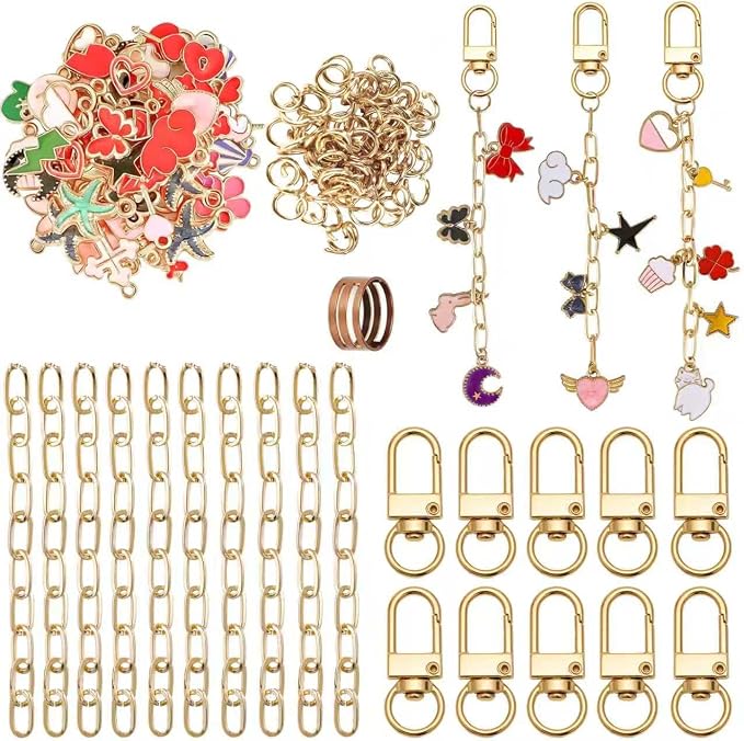 Keychain Making Kit DIY Bag Charm Kit 30 Charms 10 Keychain Clips Key Chain Kit by Unknown