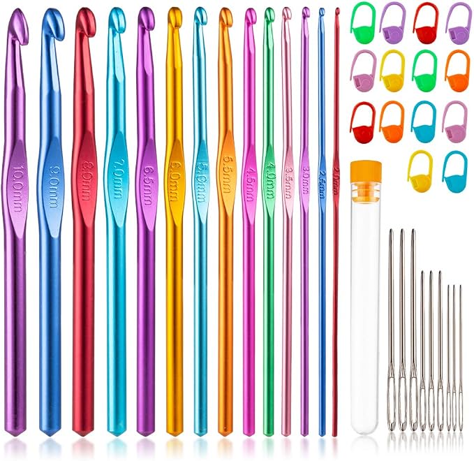 Vodiye 14 Sizes Crochet Hooks Set 2.0–10.0mm, Colorful Metal Crochet Needles by Vodiye