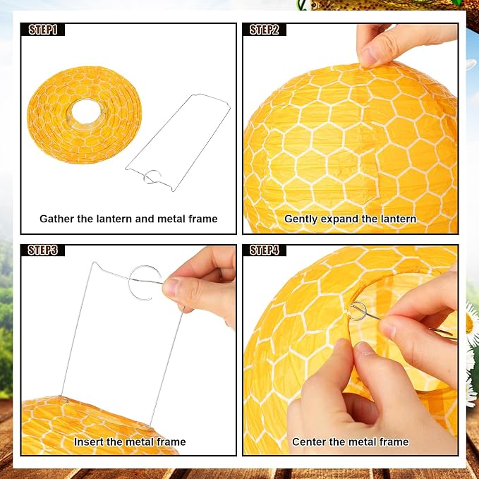 Panelee 12 Pcs Bee Party Decorations Paper Lanterns 8 Inch Hanging Round - Image 3