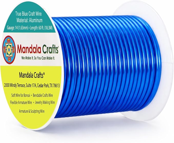 Mandala Crafts 14 Gauge True Blue Anodized Aluminum Craft Wire, 60 FT | Colored by MandalaCrafts