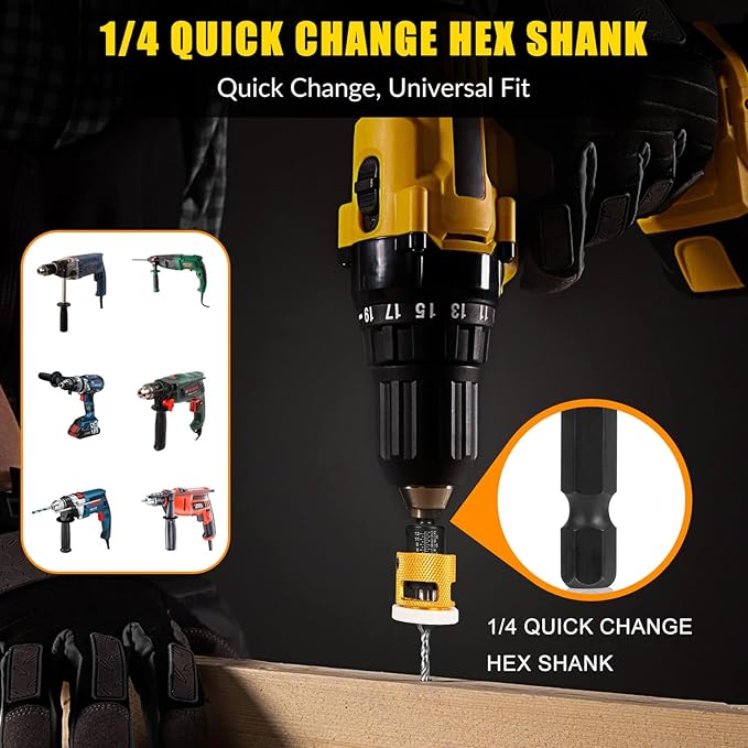 5PCS Countersink Drill Bit Set, Low Friction Depth Stop, 1/8 9/64" 5/32" Drill + 3/8” 82° Counter-Bore, 11/64" 3/16" Drill + 1/2" 82° Counter-Bore, 1/4" Hex Shank, for Woodworking, with Storage Box