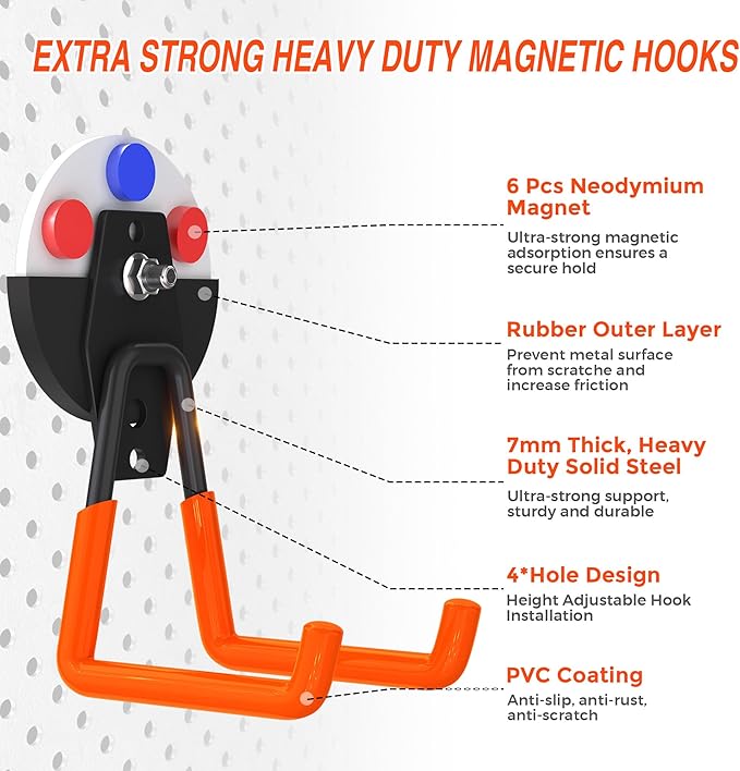 3Pcs Large Magnetic Hooks Heavy Duty for Garage, Magnet Hooks for Hanging Heavy Duty, Strong Magnet Storage Hooks for Hanging Garage Tools& Garden Tools