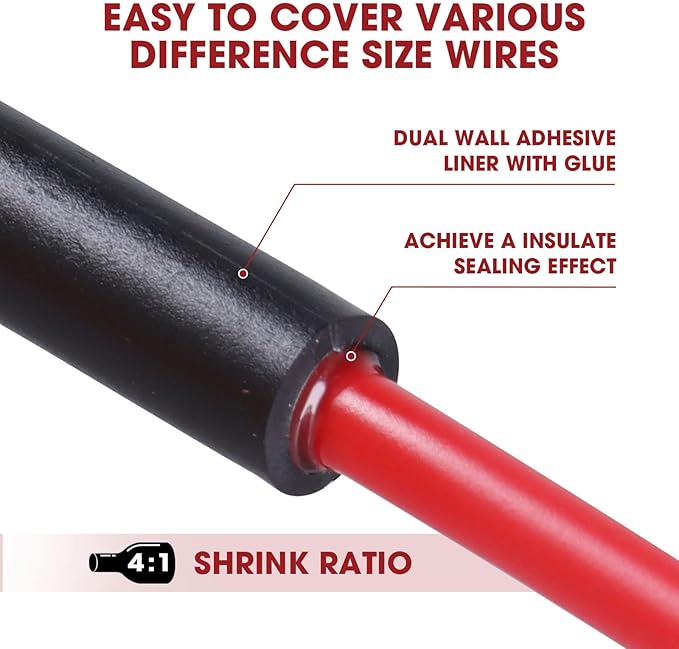 Heat Shrink Tubing 4:1 Dual Wall Adhesive Liner Wires Cable Wraps Connection Protection (Black, 5/8"-18ft)