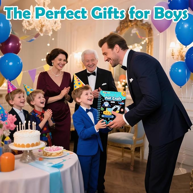 FUNNYB&G Foil Art Craft Kit for Boys 4-10 Years Old: Mess-Free & No-Glue - Image 9