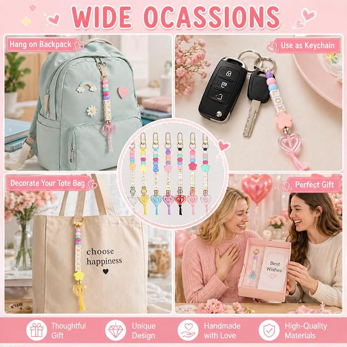 Landical 564 Pcs DIY Bead Keychain Kit Heart Shaped Key Chain Making Craft - Image 5