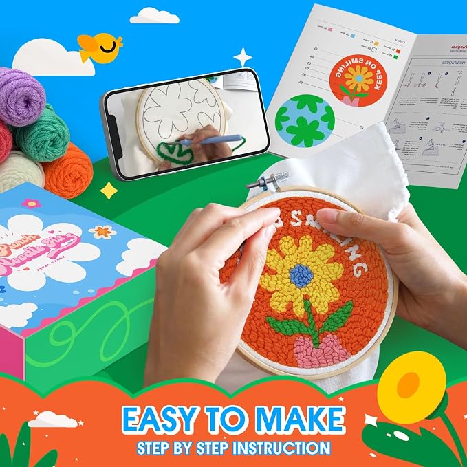 yuegool 2PCS Punch Needle Decoration Kit, Easy DIY Punch Needle Embroidery Kit - Image 4